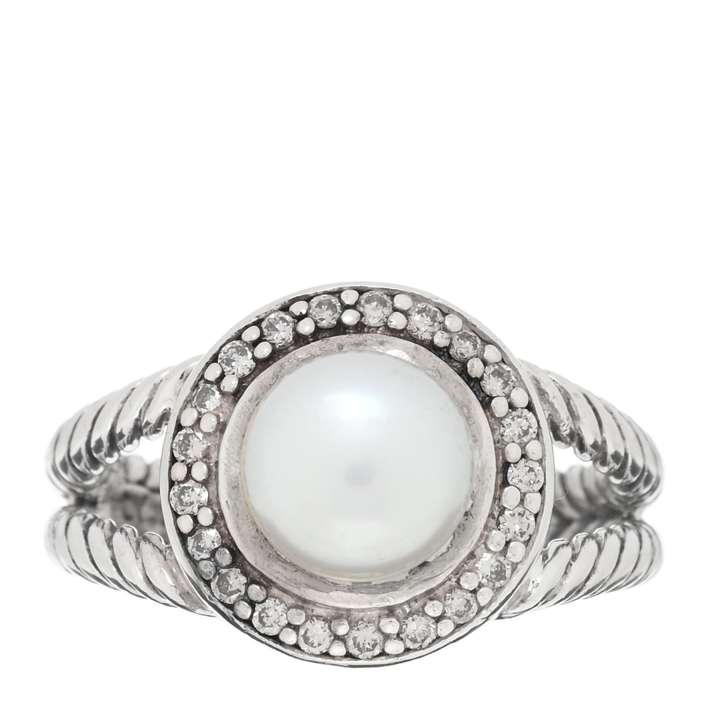 Sterling Silver Diamond Pearl 8mm Petite Cerise Ring 51 5.75