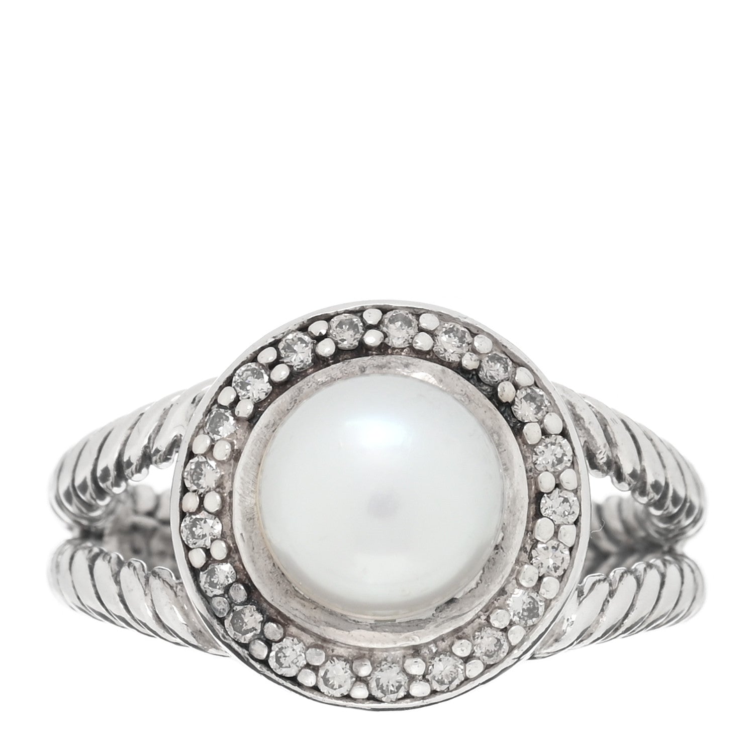David Yurman Sterling Silver Diamond Pearl 8mm Petite Cerise Ring 51 5.75 1 of 4