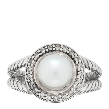 David Yurman Sterling Silver Diamond Pearl 8mm Petite Cerise Ring 51 5.75 1 of 4