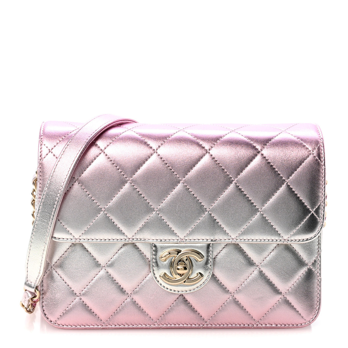 Chanel Metallic Lambskin Quilted Large Like A Wallet Flap Golden Pink 1 of 12