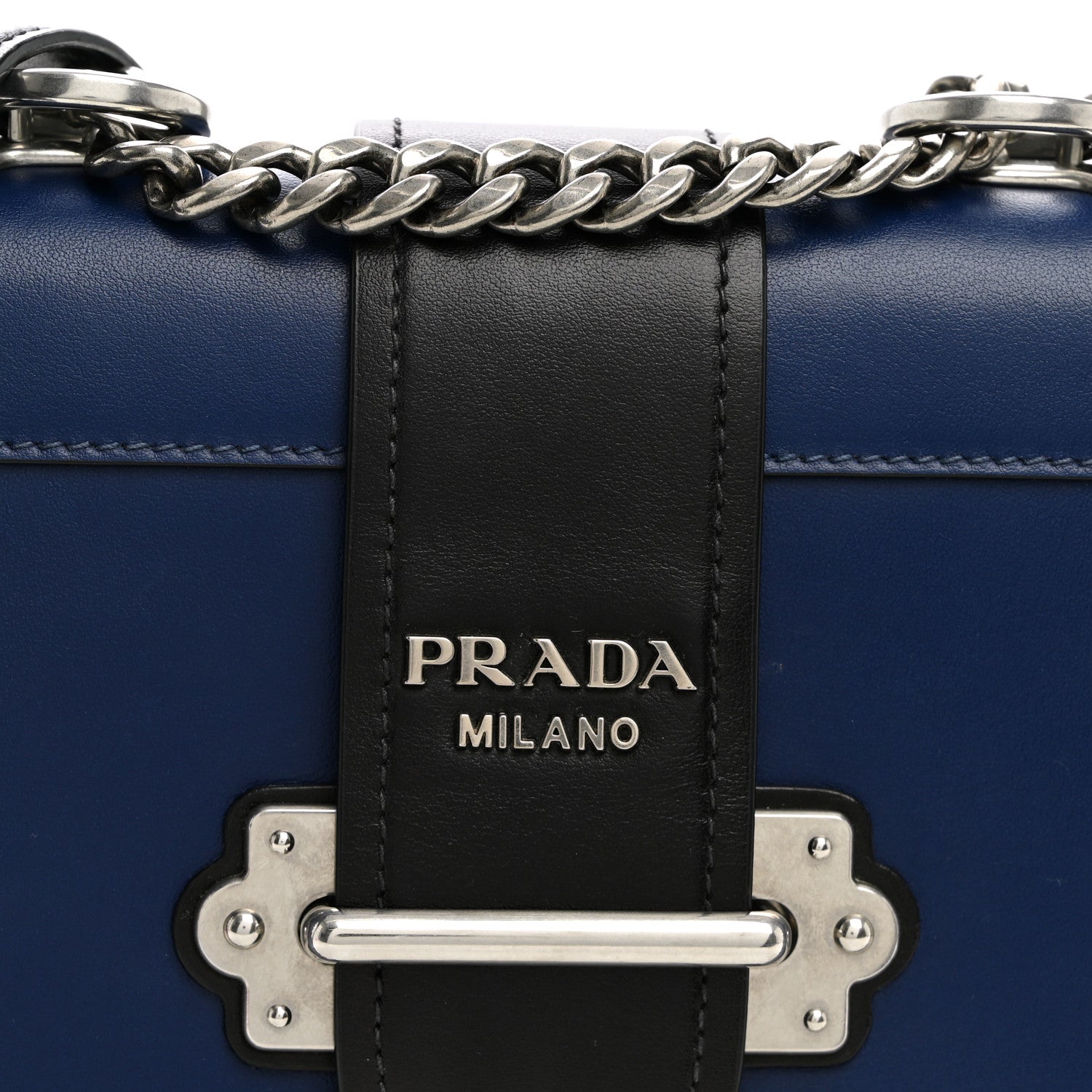 Prada City Calf Saffiano Studded Cahier Bag Blue Black 7 of 9