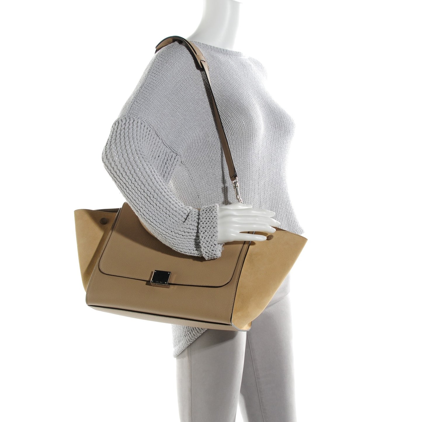 Drummed Calfskin Suede Medium Trapeze Dune