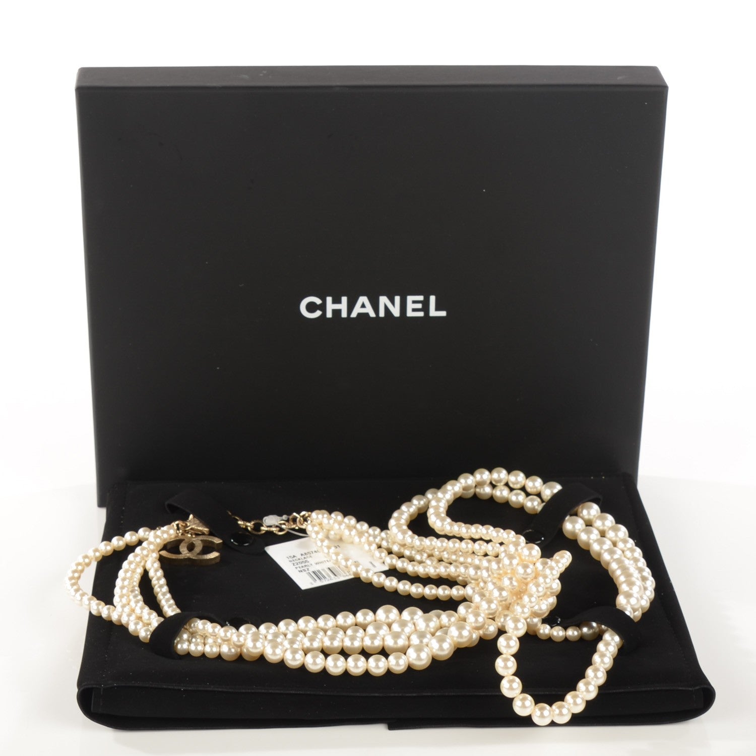 Chanel Pearl CC Multi Strand Long Necklace Light Gold 5 of 5