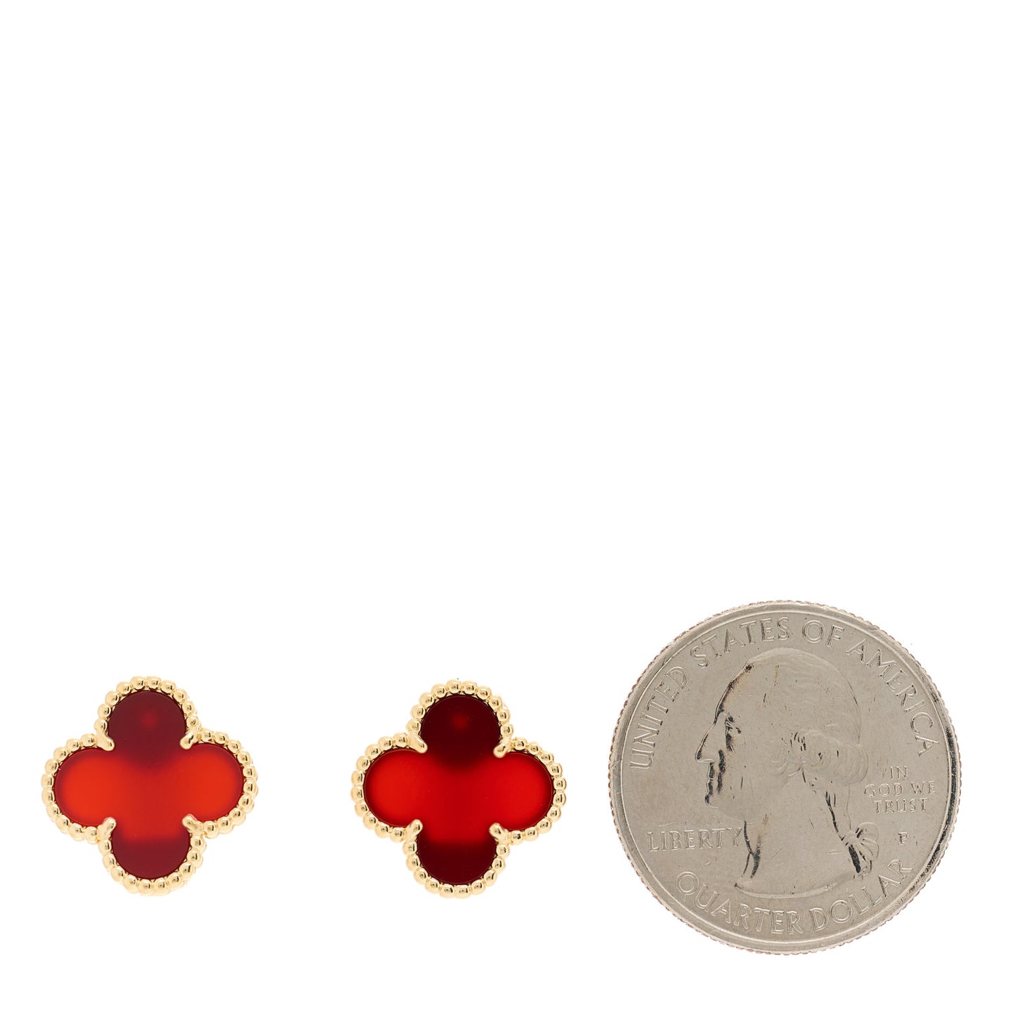 18K Yellow Gold Carnelian Vintage Alhambra Earrings