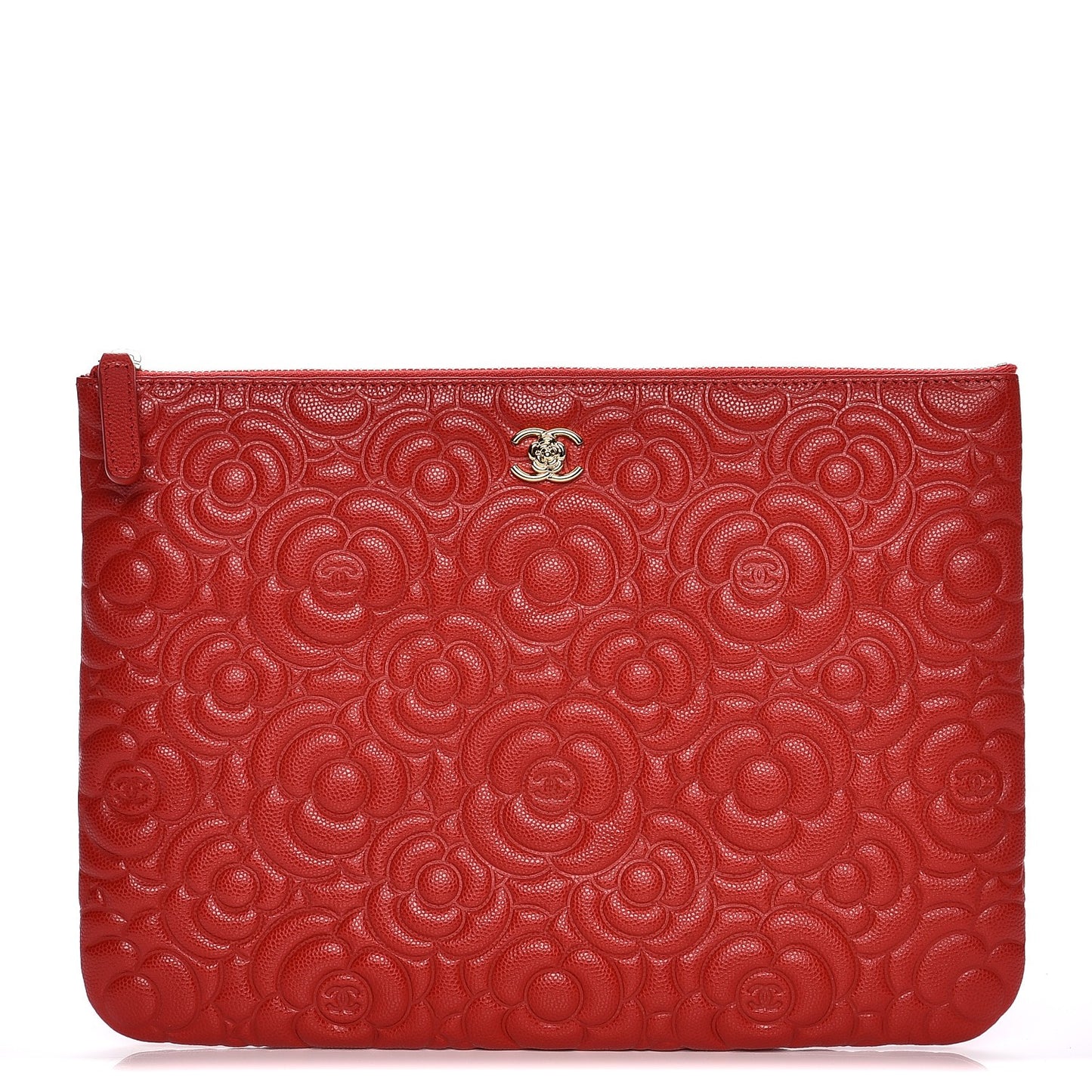 Caviar Camellia Embossed Medium Cosmetic Case Red
