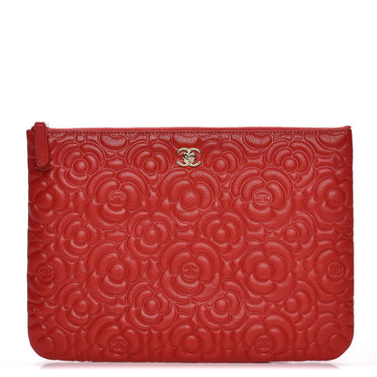 Chanel Caviar Camellia Embossed Medium Cosmetic Case Red 1 of 8
