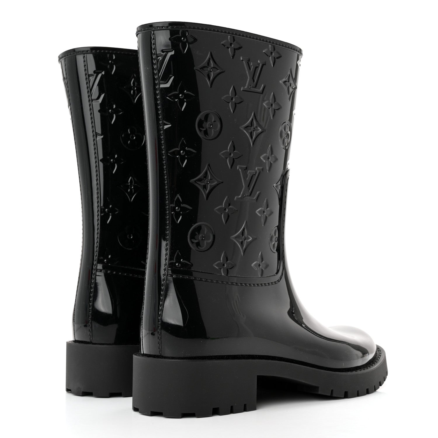 Louis Vuitton Rubber Embossed Monogram Drops Flat Half Boots 37 Black 4 of 12
