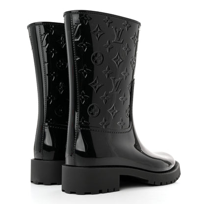 Louis Vuitton Rubber Embossed Monogram Drops Flat Half Boots 37 Black 4 of 12
