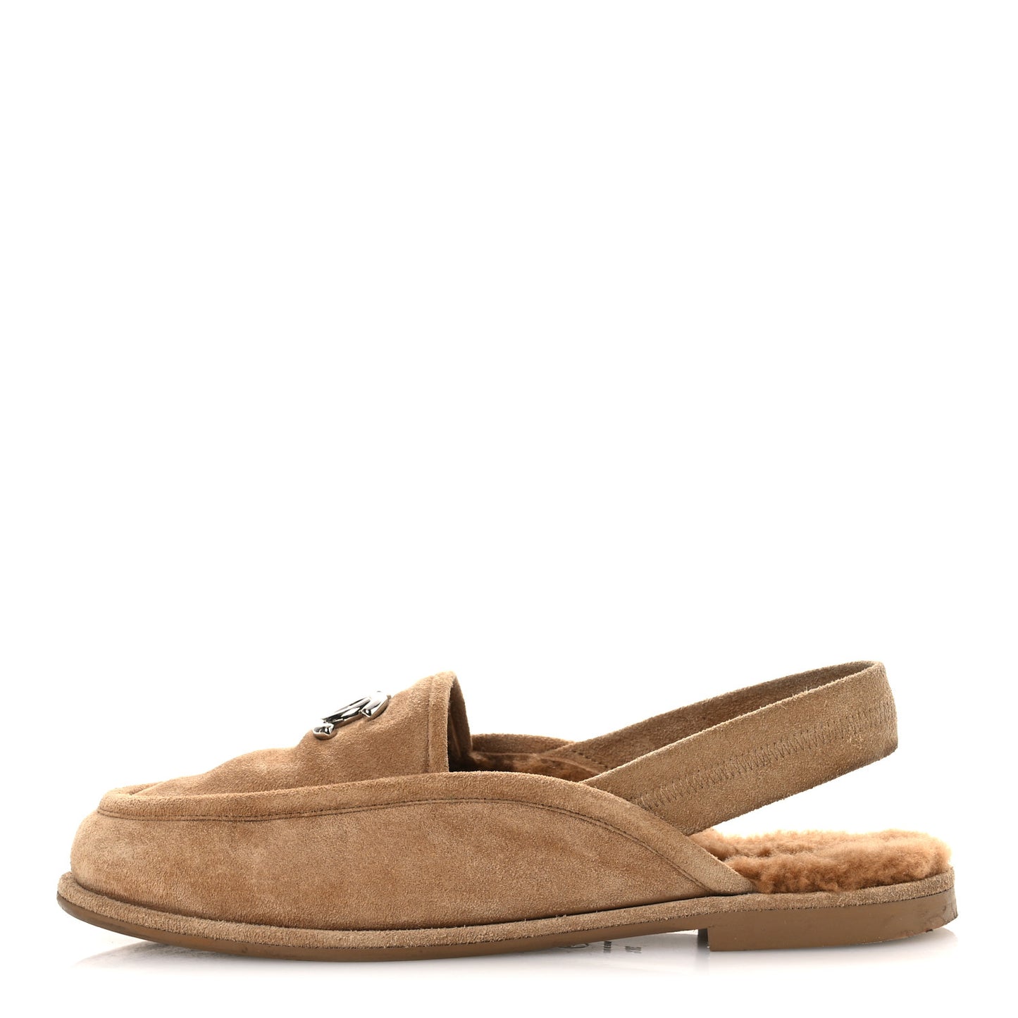 Suede Calfskin CC Slingback Loafers 38.5 Dark Beige