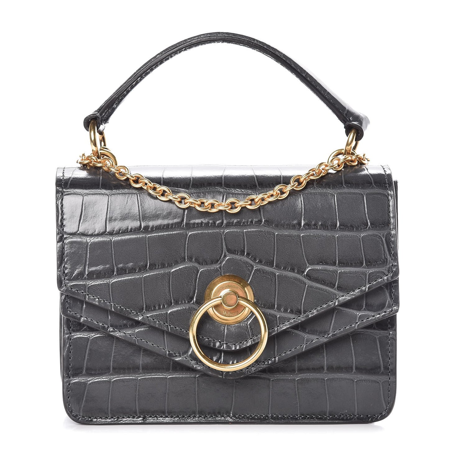 Calfskin Crocodile Embossed Small Harlow Satchel