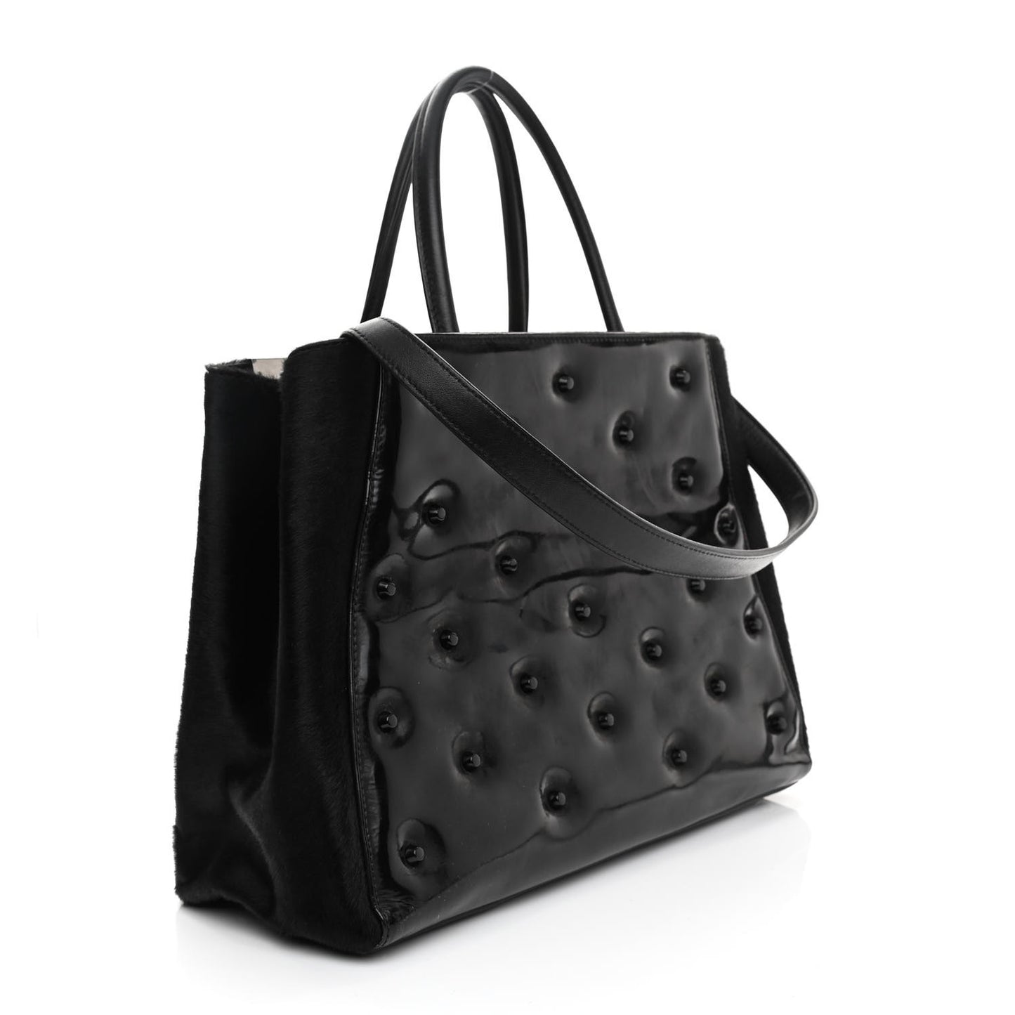 Patent Calf Hair Studded Regular 2Jours Tote Black