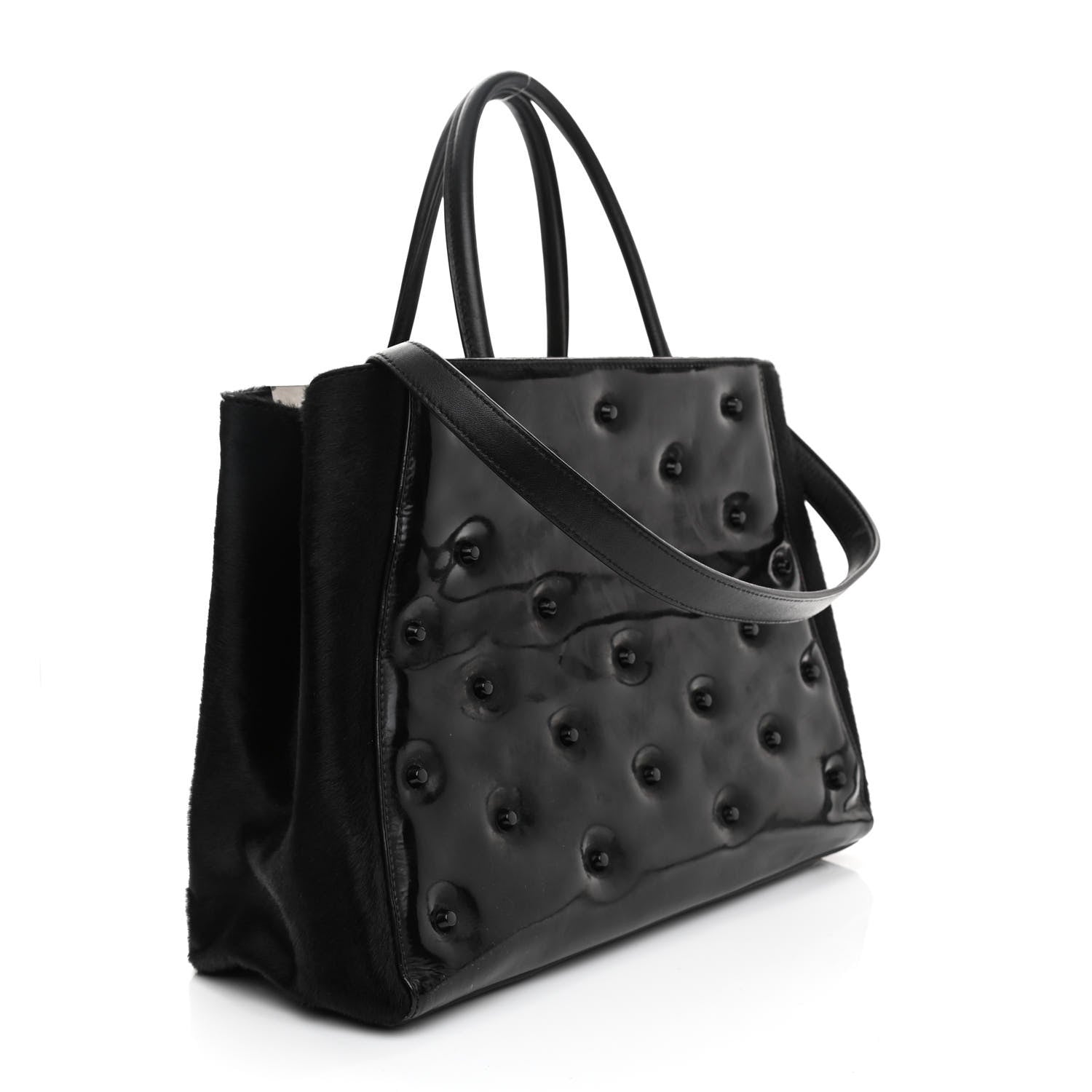 Fendi Patent Calf Hair Studded Regular 2Jours Tote Black 3 of 13