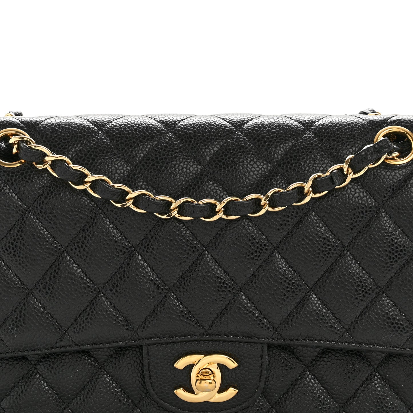 Caviar Quilted Medium Double Flap Black