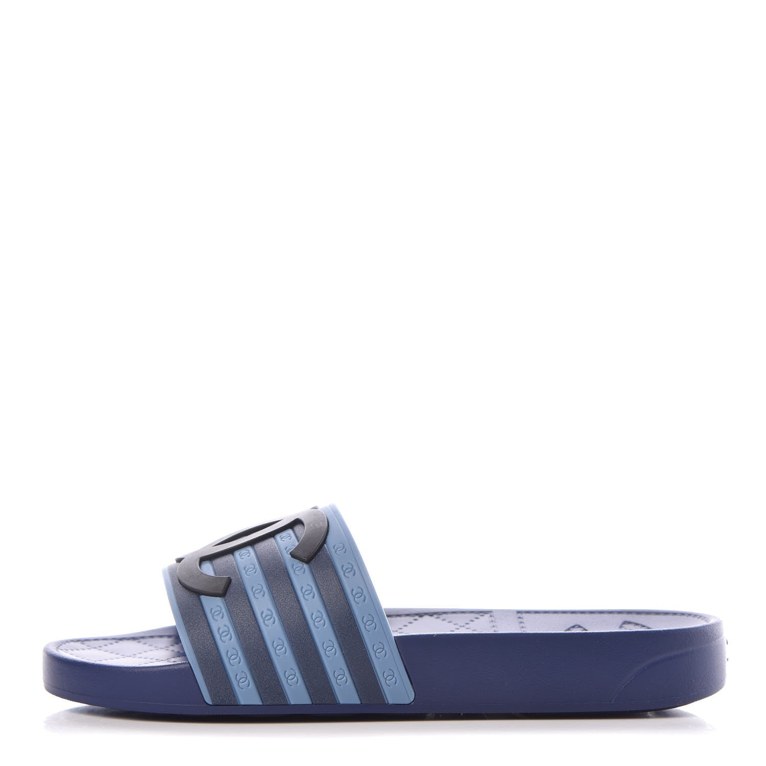 Chanel Rubber CC Flat Slide Sandals 36 Black Navy 1 of 9