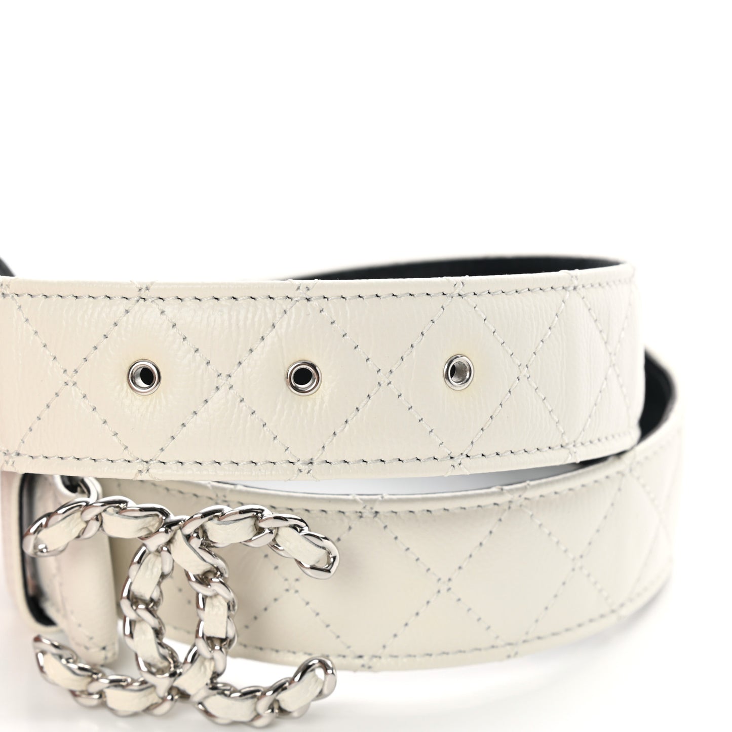 Caviar Quilted CC Chain Belt 75 30 White