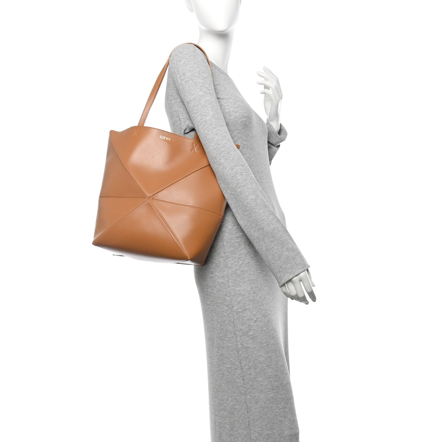 Shiny Calfskin Medium Puzzle Fold Tote Warm Desert