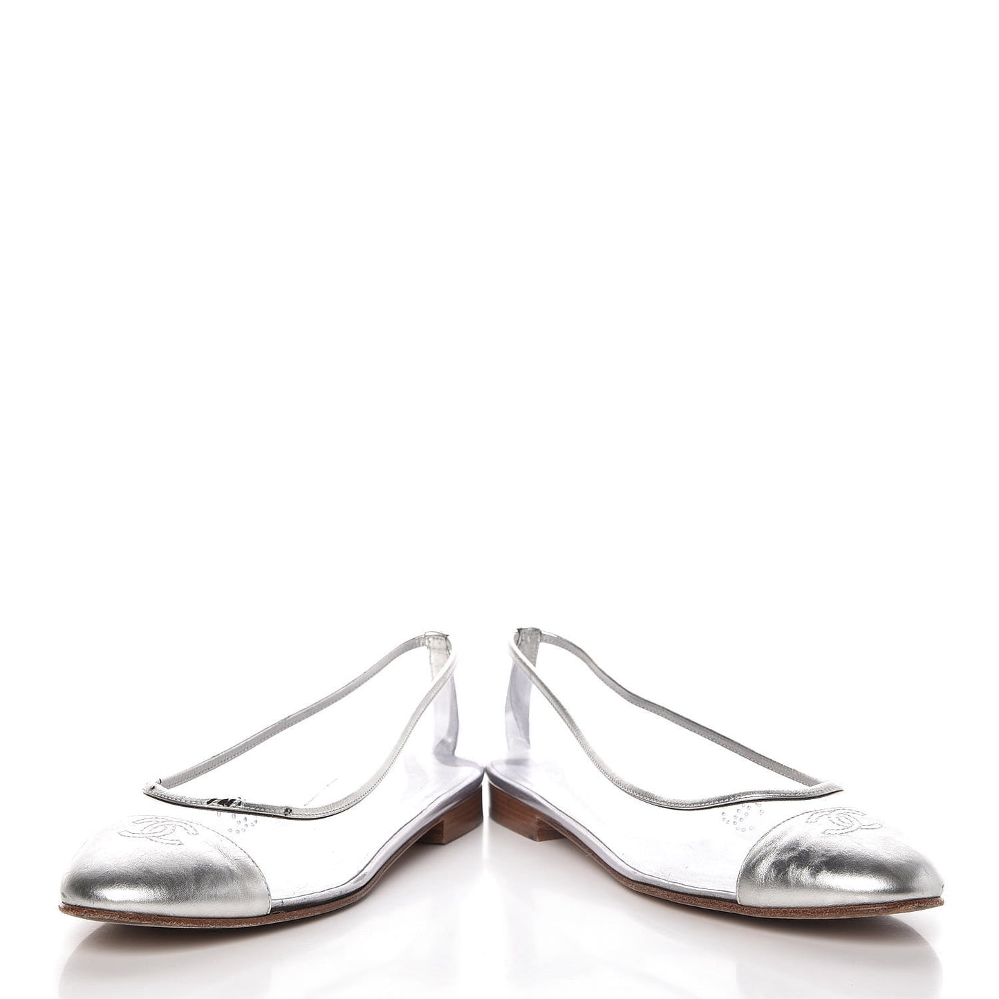 PVC Metallic Calfskin CC Cap Toe Ballet Flats 40.5 Silver