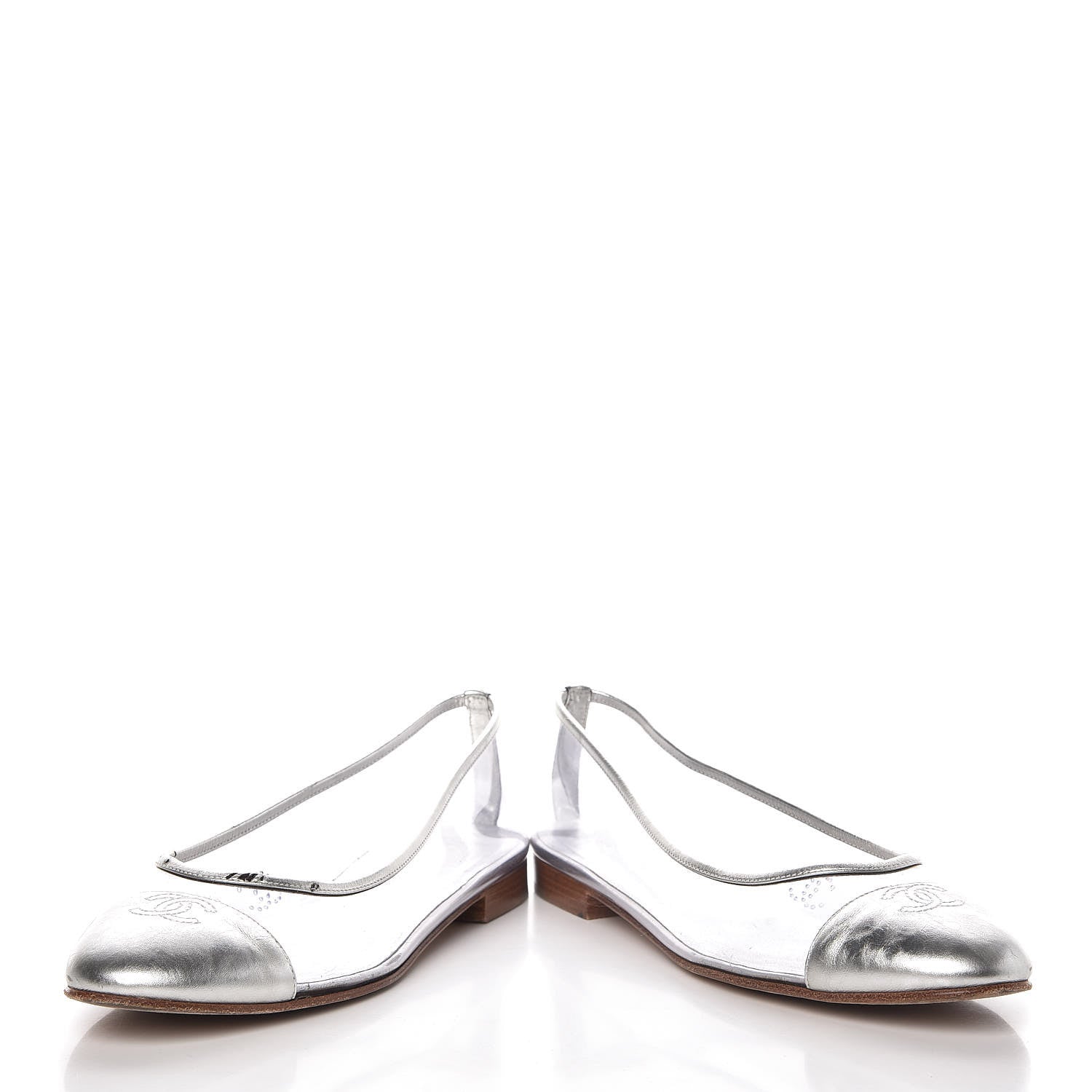 Chanel PVC Metallic Calfskin CC Cap Toe Ballet Flats 40.5 Silver 6 of 18