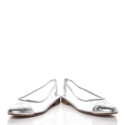Chanel PVC Metallic Calfskin CC Cap Toe Ballet Flats 40.5 Silver 6 of 18