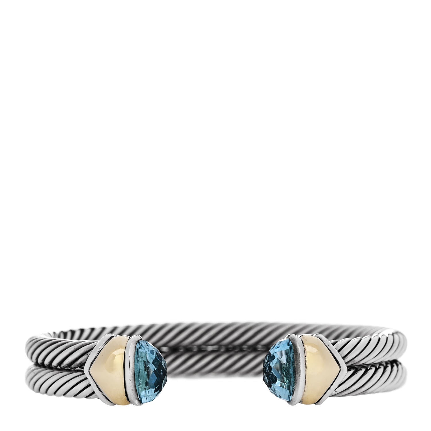 David Yurman Sterling Silver 14K Yellow Gold Blue Topaz Double Cable Bracelet 1 of 3
