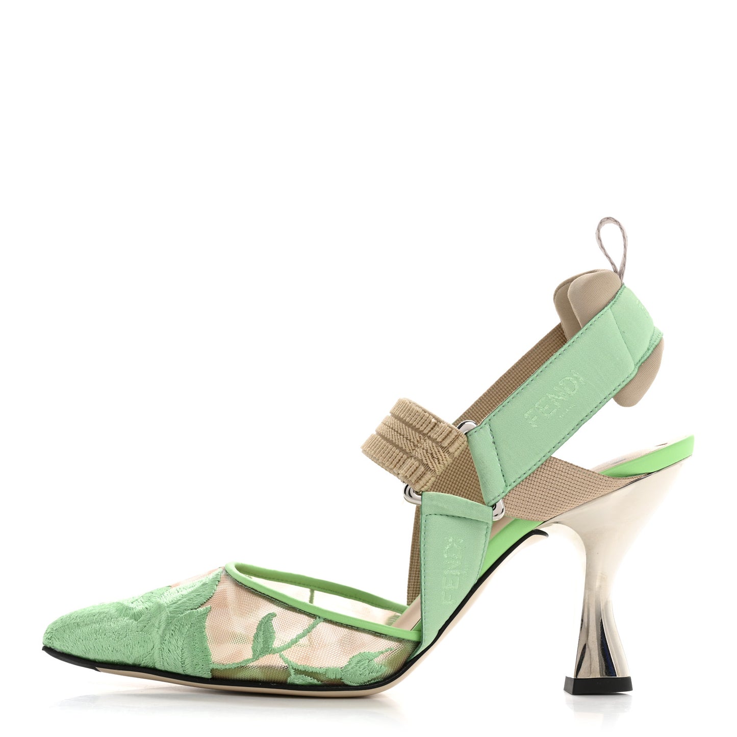 Mesh Vitello Floral Embroidered Colibri Lite 85mm Slingback Pumps 37 Edamame