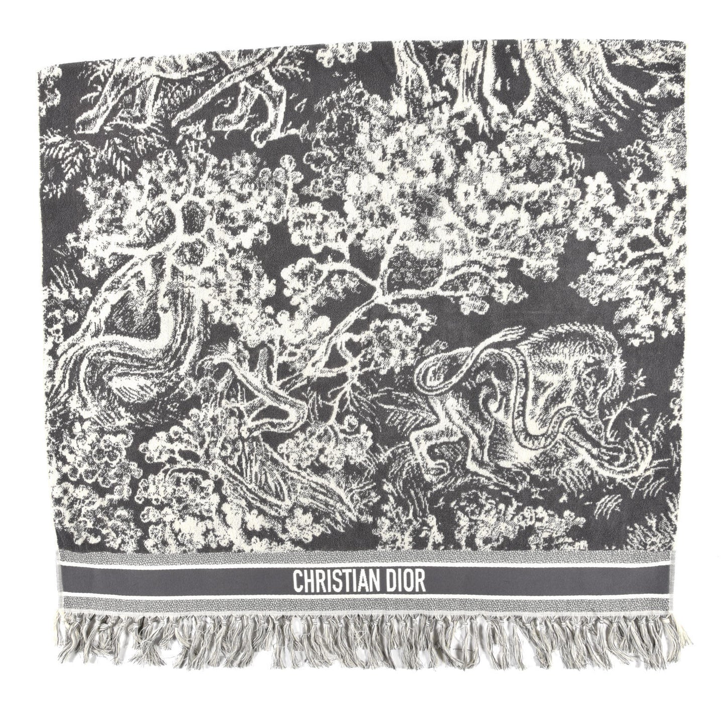 Cotton Toile De Jouy Reverse Towel Grey Ivory
