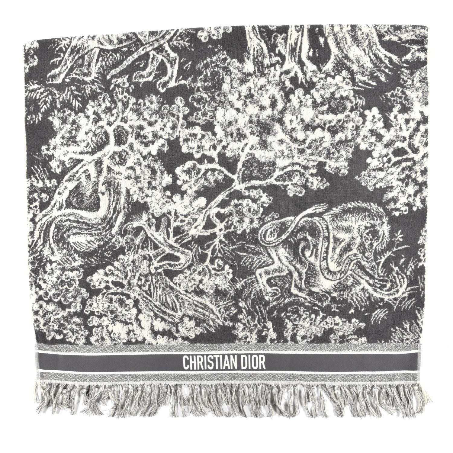 Christian Dior Cotton Toile De Jouy Reverse Towel Grey Ivory 2 of 6