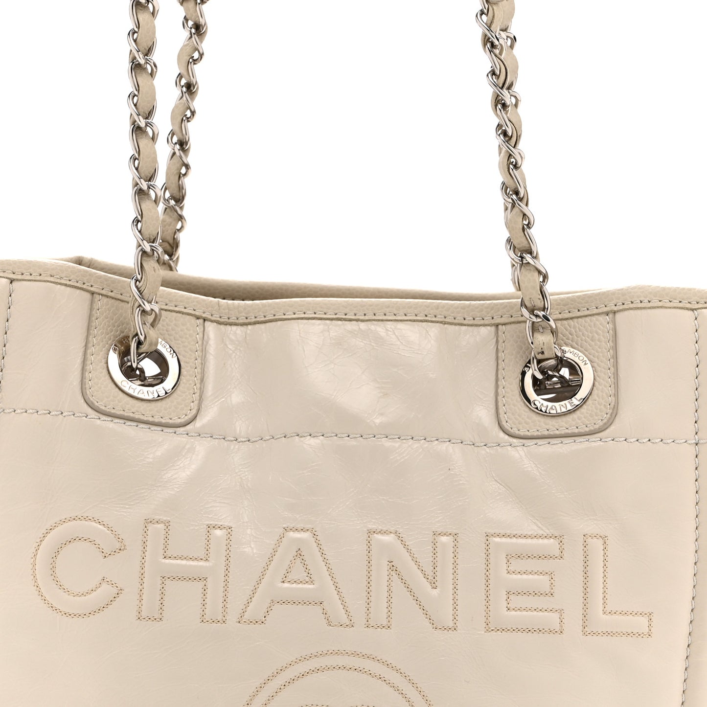 Glazed Calfskin Mini Deauville Tote White