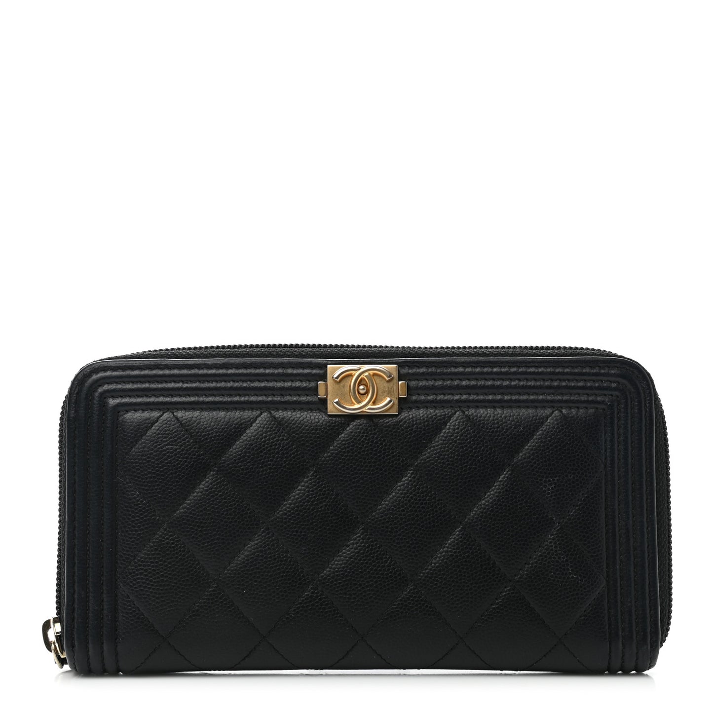 Caviar Quilted Boy Long Zip Around Wallet Black