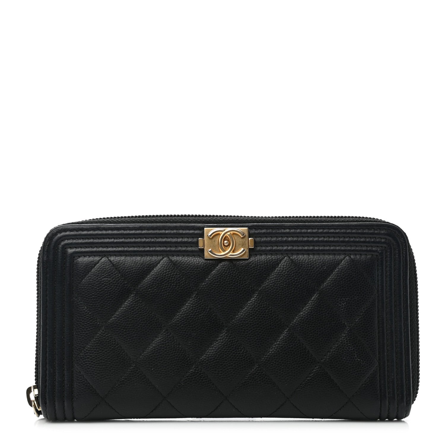 Chanel Caviar Quilted Boy Long Zip Around Wallet Black 1 of 8