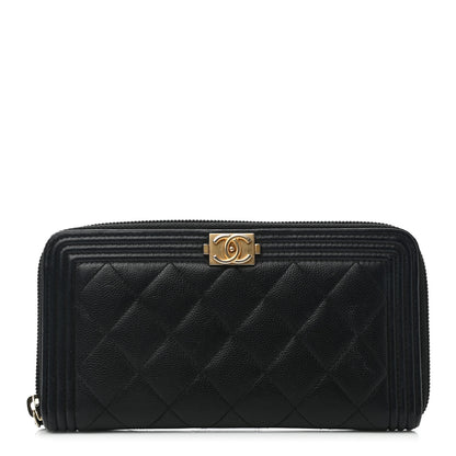 Chanel Caviar Quilted Boy Long Zip Around Wallet Black 1 of 8