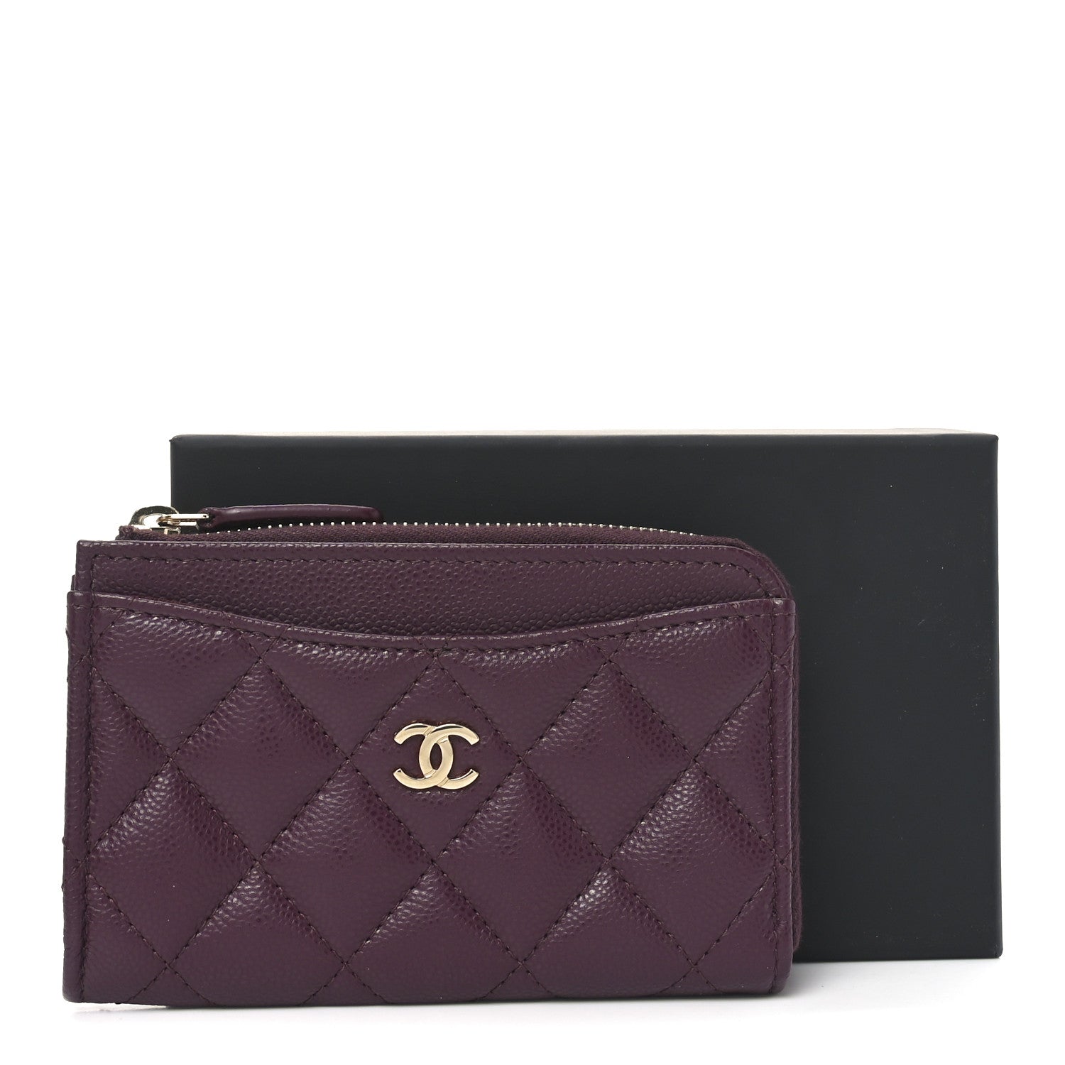 CHANEL ダークパープル 二つ折り財布 Chanel Caviar Quilted CC Zip Around Card Holder Burgundy 1770675