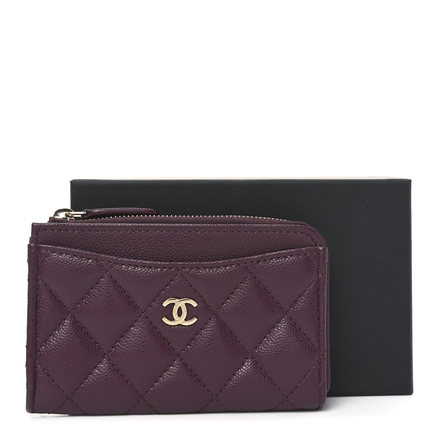 Caviar Quilted CC Zip Around Card Holder Burgundy