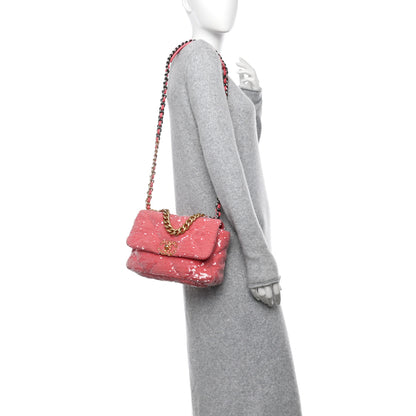 Chanel Sequin Quilted Medium Chanel 19 Flap Coral 2 of 11