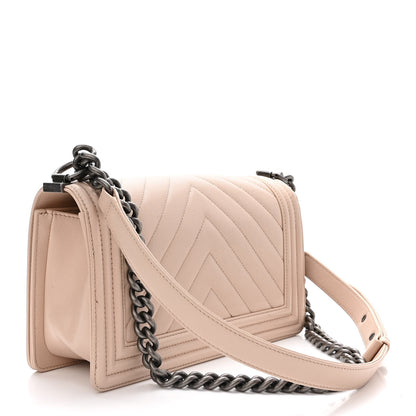 Chanel Caviar Chevron Quilted Medium Boy Flap Nude 2 of 10