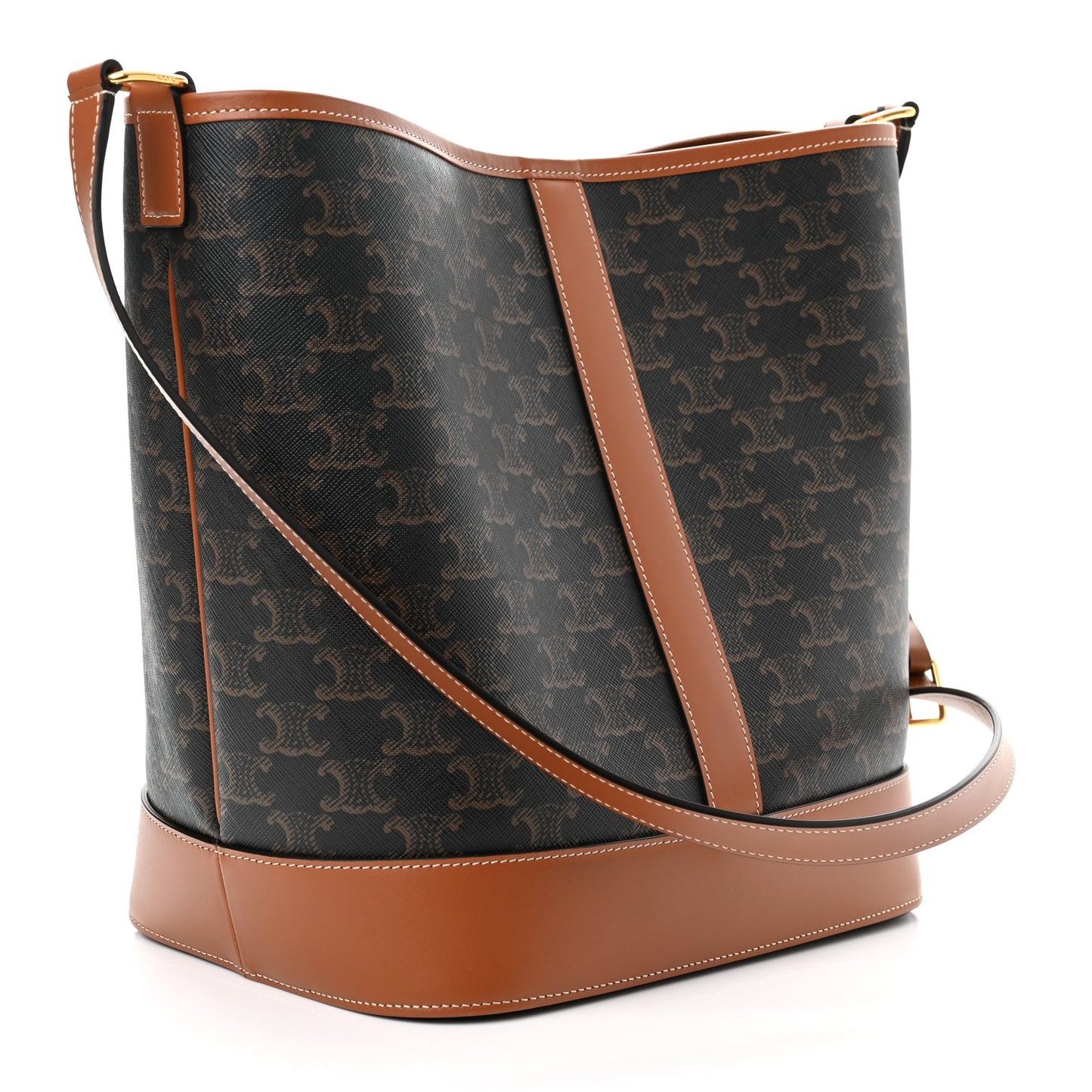 Triomphe Canvas Calfskin Medium Bucket Bag Tan