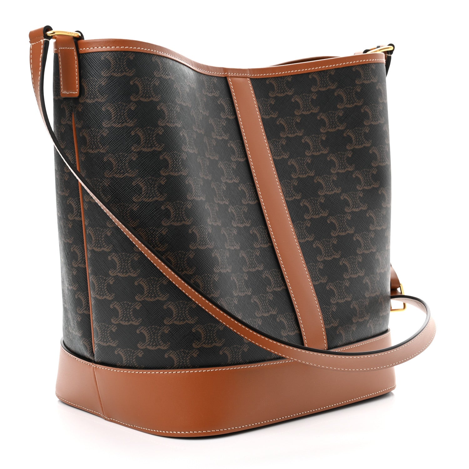 Celine Triomphe Canvas Calfskin Medium Bucket Bag Tan 3 of 10