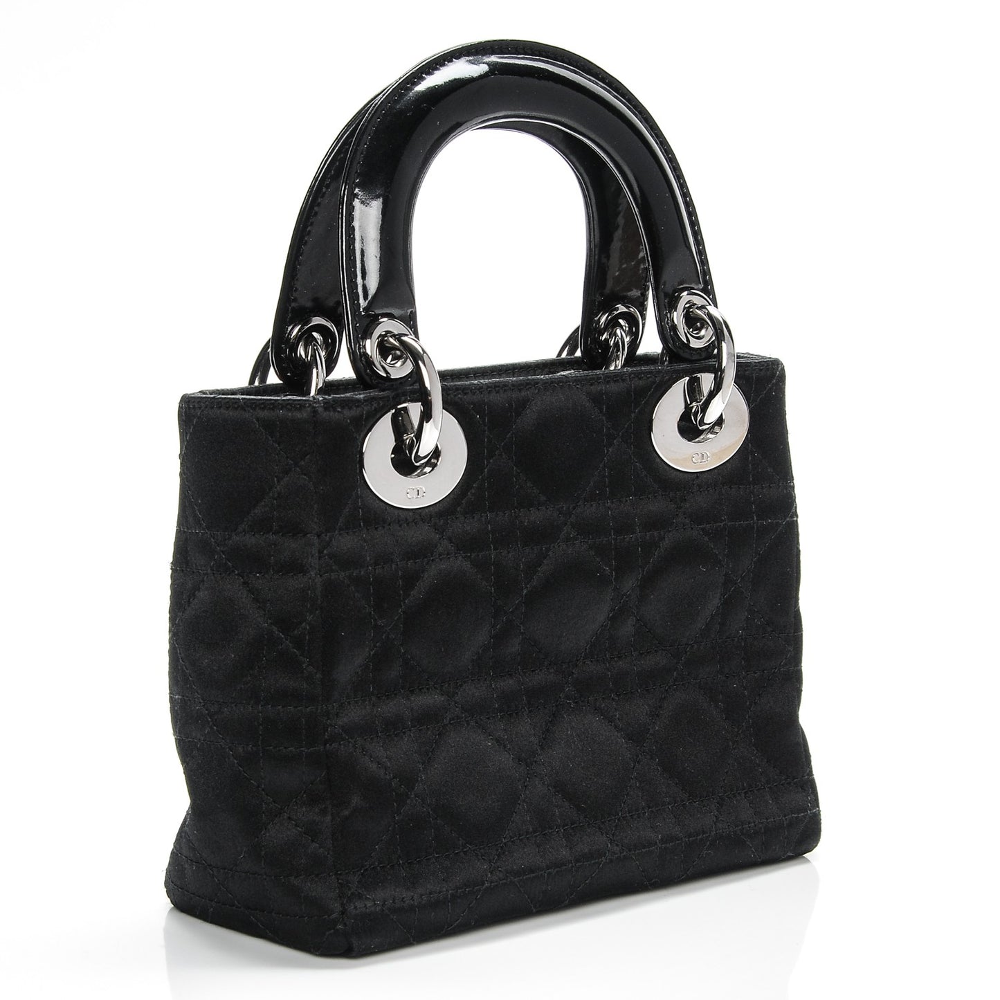 Satin Patent Cannage Mini Lady Dior Black