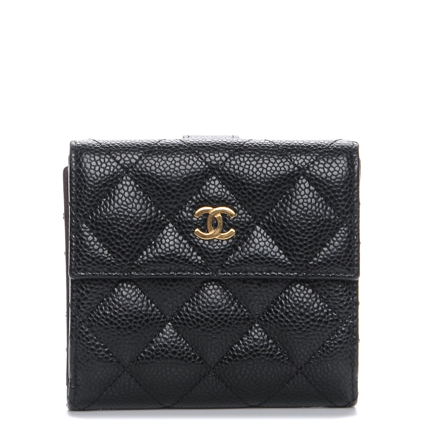 Caviar Quilted Compact French Flap Wallet Black