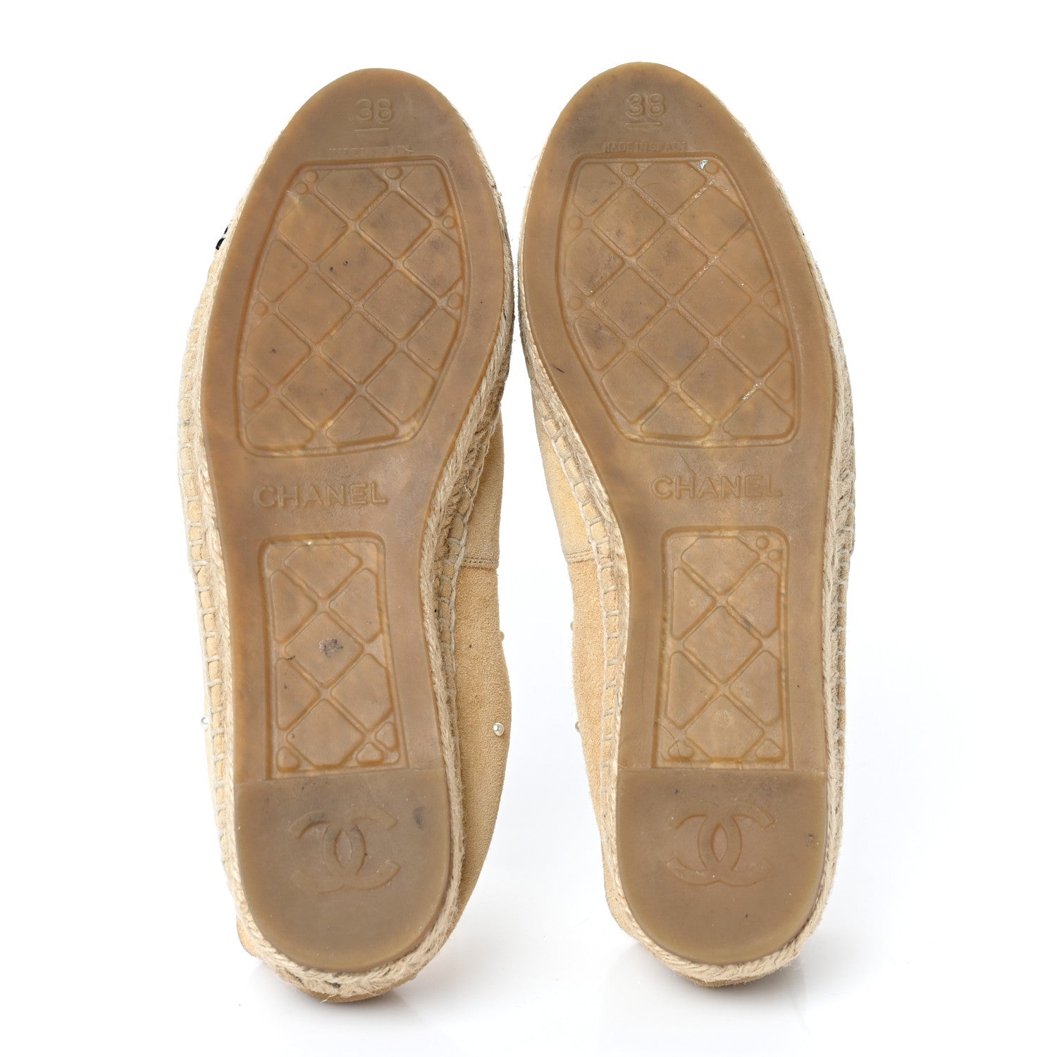 Chanel Suede Pearl CC Espadrilles 38 Beige Black 5 of 9
