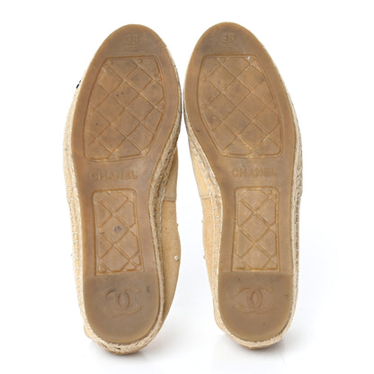 Chanel Suede Pearl CC Espadrilles 38 Beige Black 5 of 9