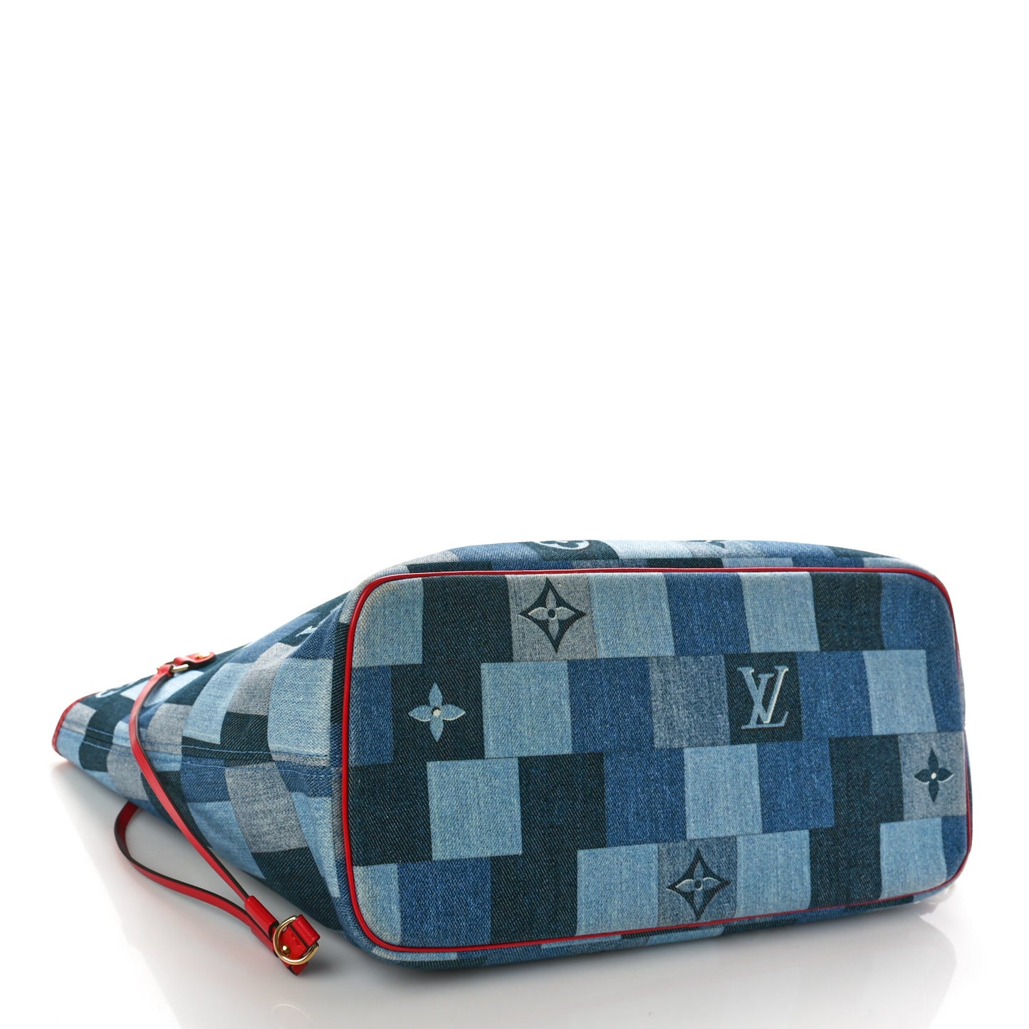 Denim Damier Monogram Patchwork Neverfull Blue Rouge