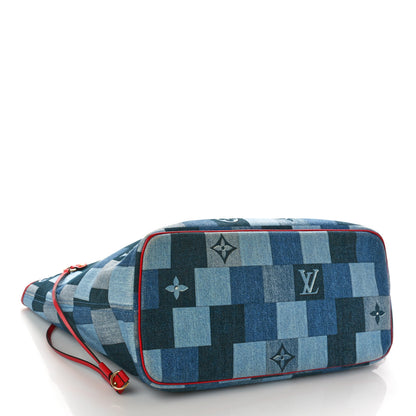 Louis Vuitton Denim Damier Monogram Patchwork Neverfull Blue Rouge 5 of 10