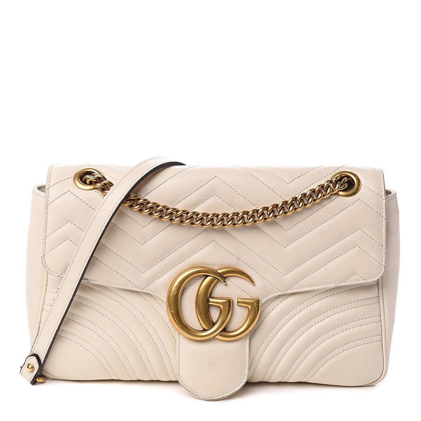 Calfskin Matelasse Medium GG Marmont Shoulder Bag White