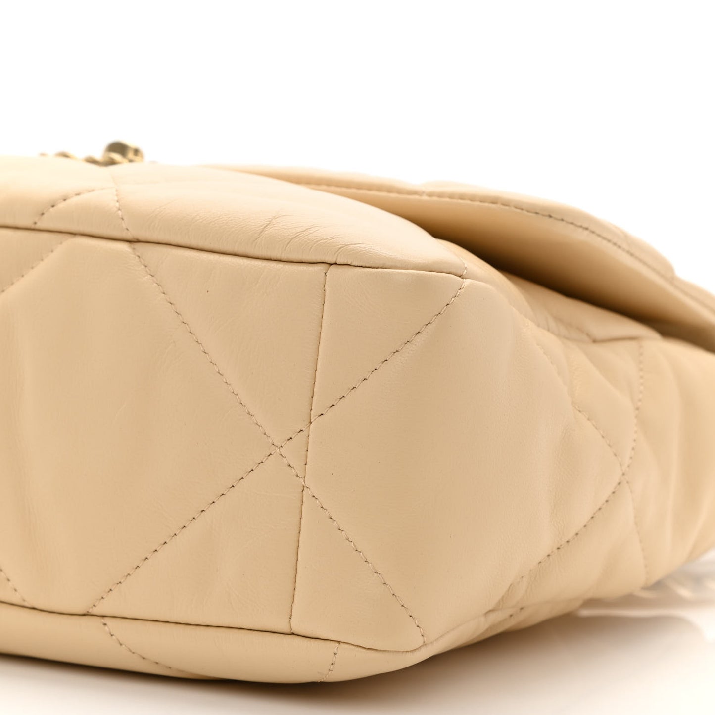 Shiny Goatskin Quilted Large Chanel 19 Flap Beige
