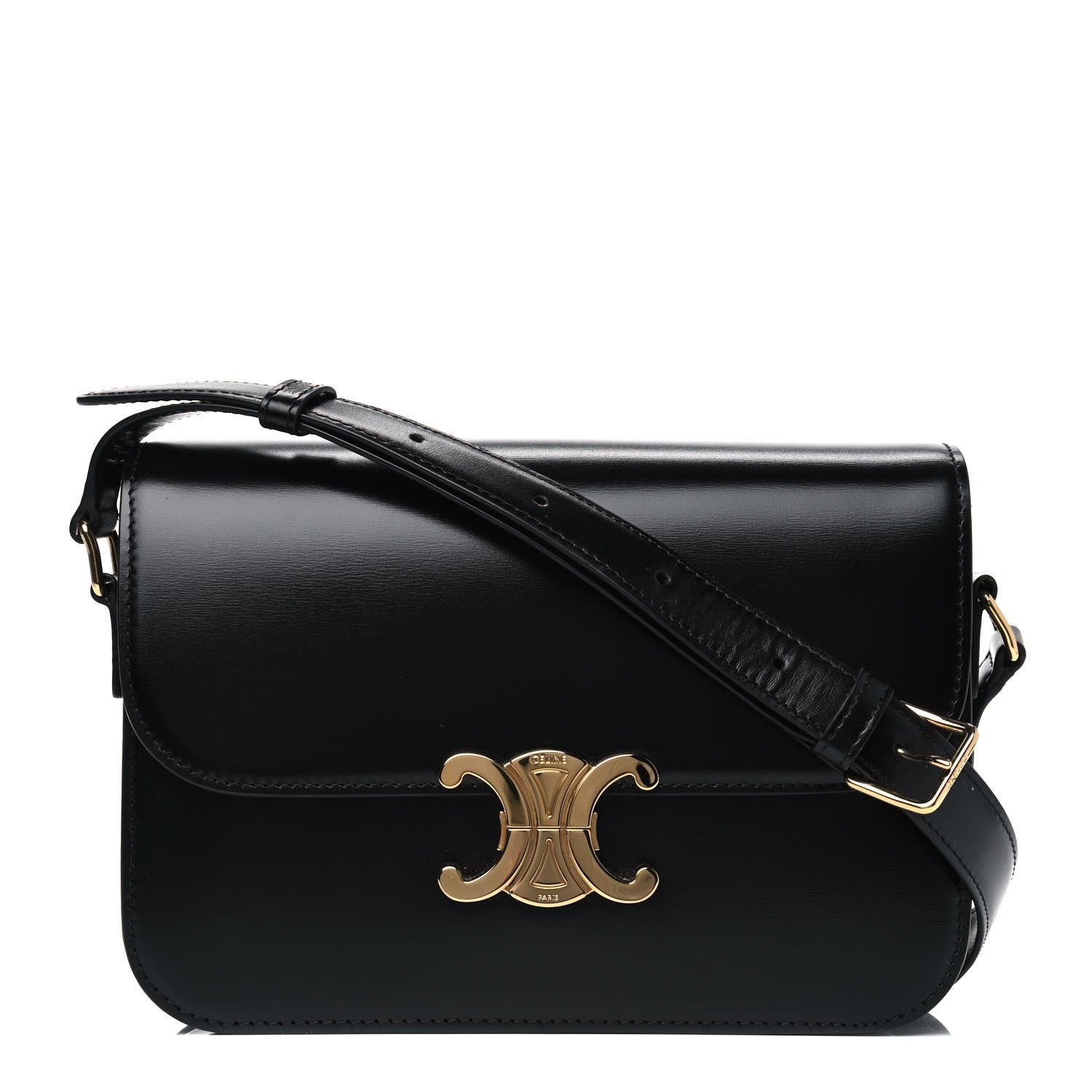 Celine Shiny Calfskin Medium Triomphe Black 1 of 7