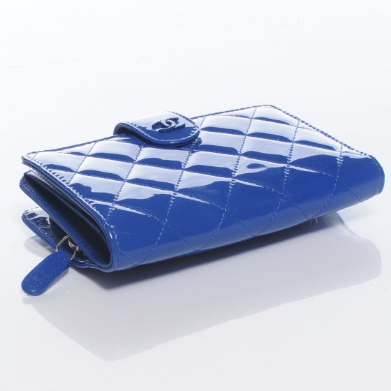 Patent Quilted Compact Zip Wallet Blue