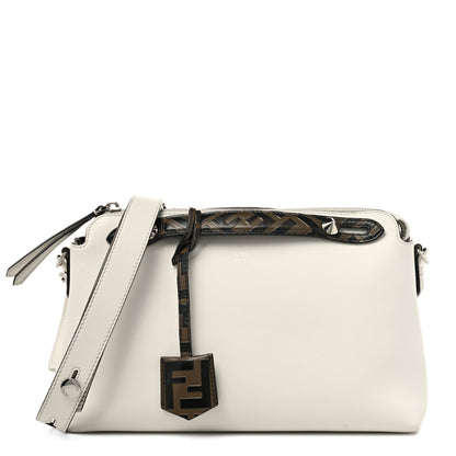 Fendi Vitello Dolce Bi-Color FF 1974 Embossed Medium By The Way Boston Bag White Ice Maya Black 1 of 13