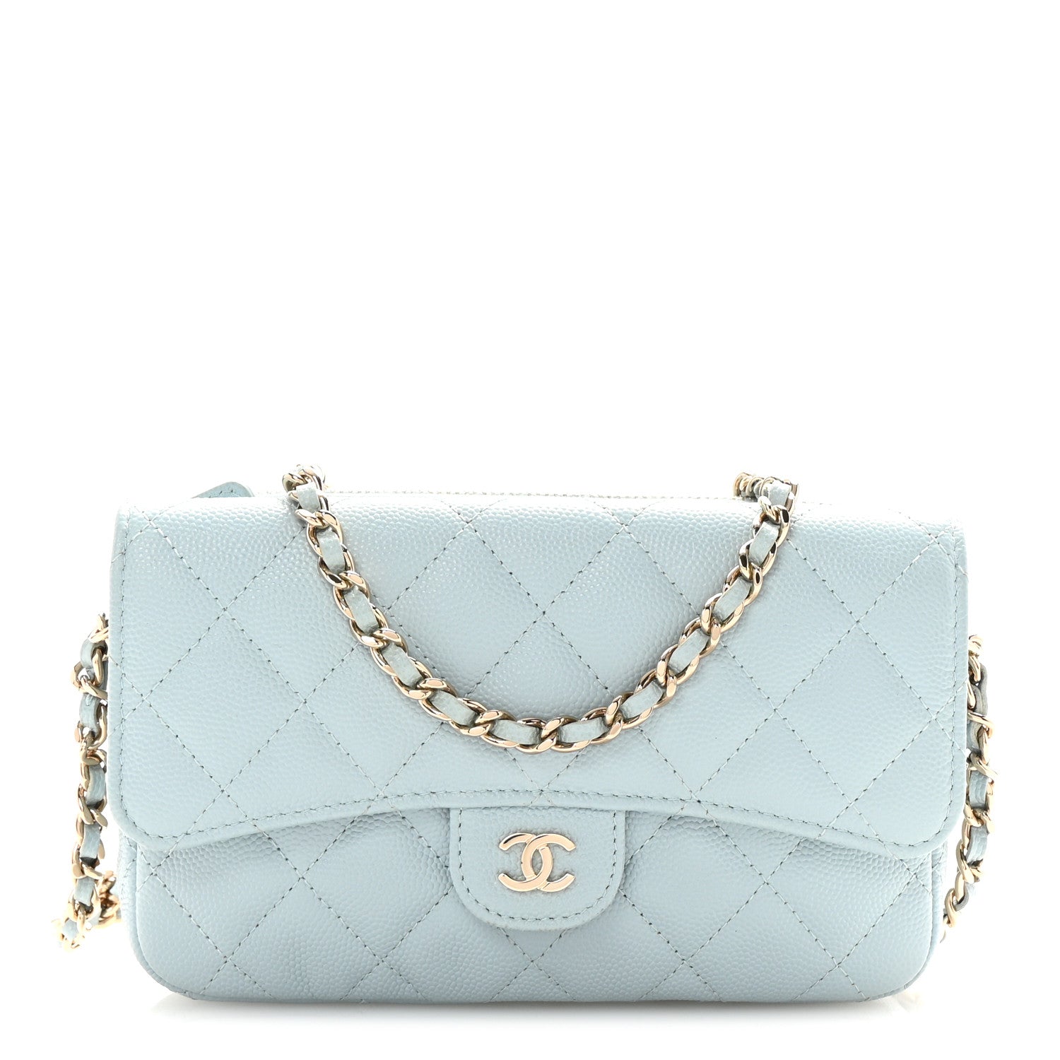 Chanel Caviar Quilted Flap Phone Holder With Chain Light Blue 1 of 11
