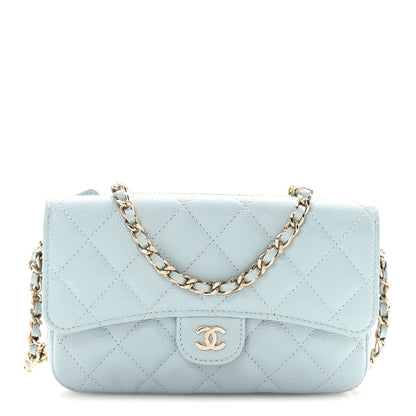 Chanel Caviar Quilted Flap Phone Holder With Chain Light Blue 1 of 11